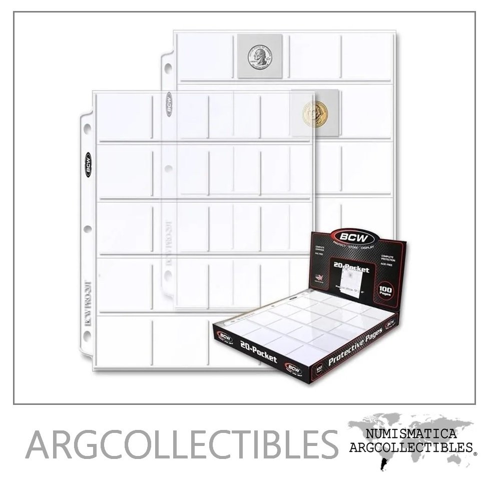 Hojas Premium Para Monedas Marca BCW Libres PVC Y Acidos / 20 Espacios (5x5cm) / Precio por unidad