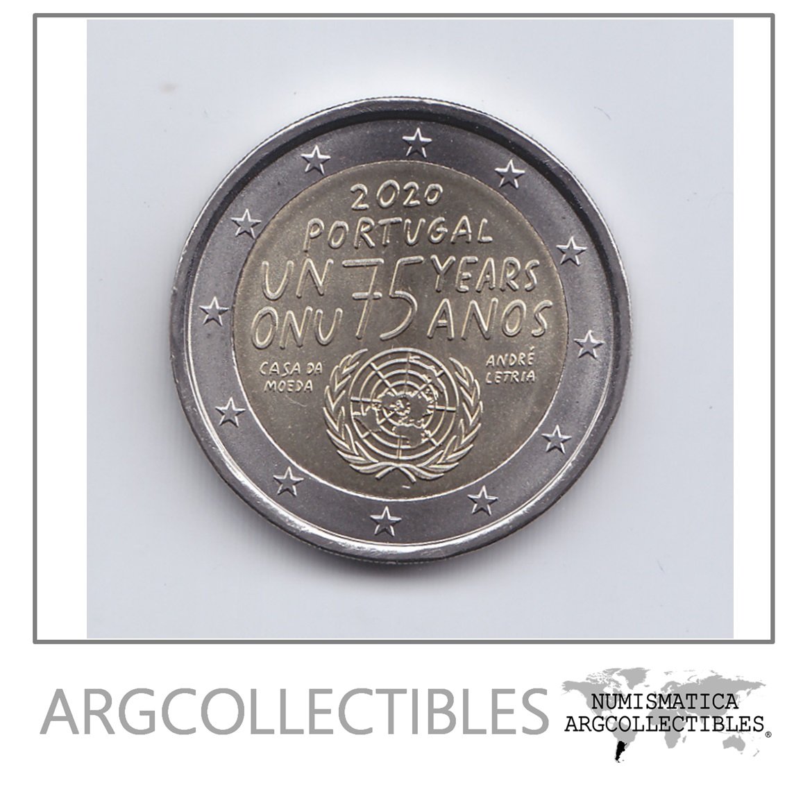 Portugal Moneda 2 Euros Bimetalica 2020 Aniversario 75 ONU Unc