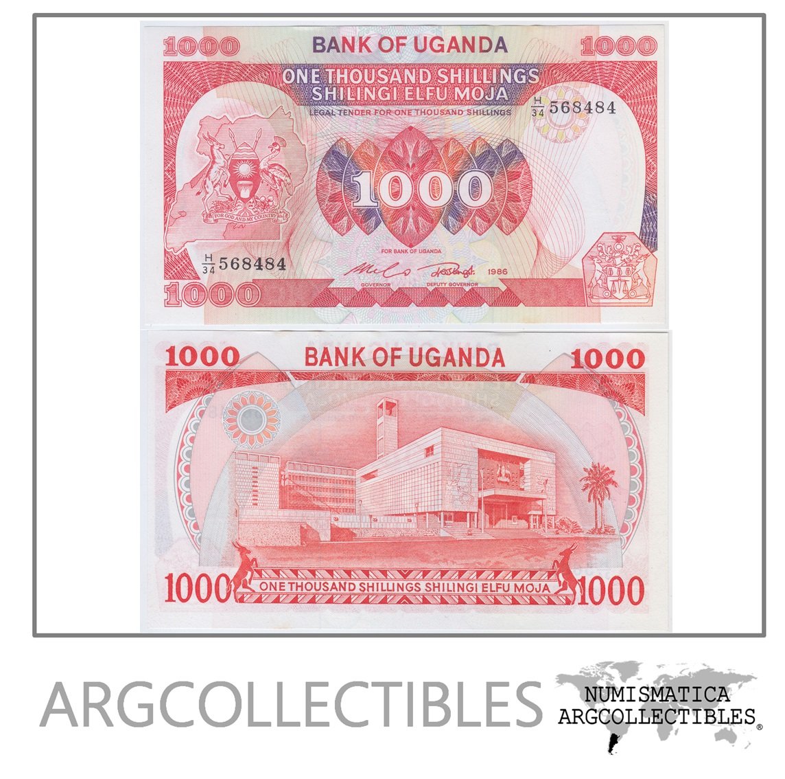 Uganda Billete 1.000 Shillings Año 1986 P-26 Unc