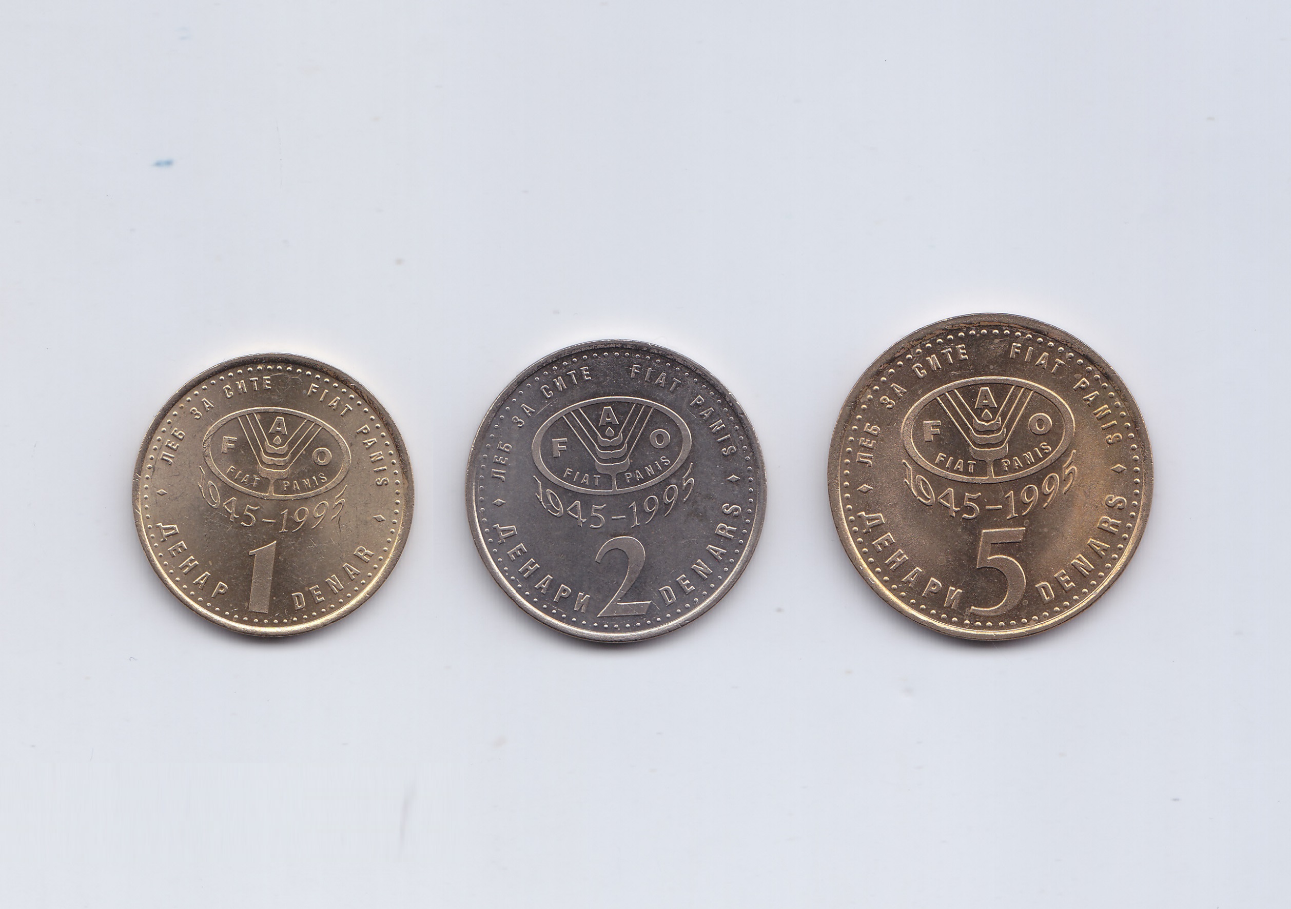 Macedonia Set 3 Monedas 1, 2, 5 Dinars 1995 Fao Animales Unc - Imagen 2