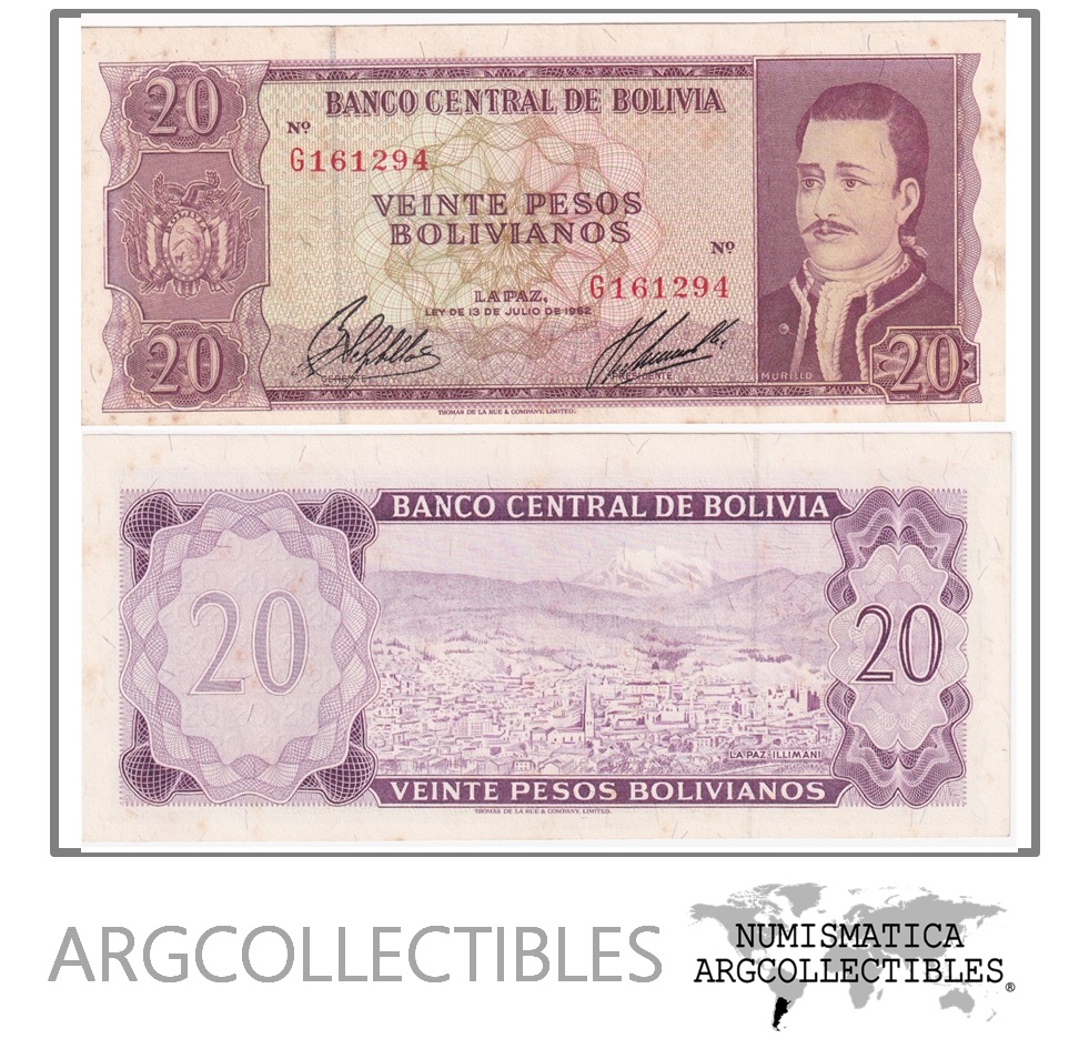 Bolivia Billete 20 Pesos Bolivianos 1962 Serie G P-161 AU