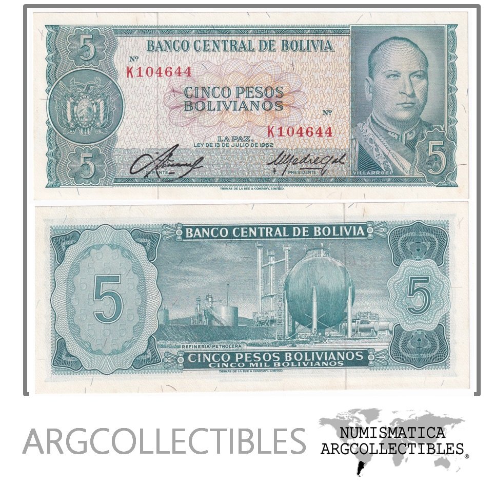Bolivia Billete 5 Pesos Bolivianos 1962 Serie K P-153 UNC