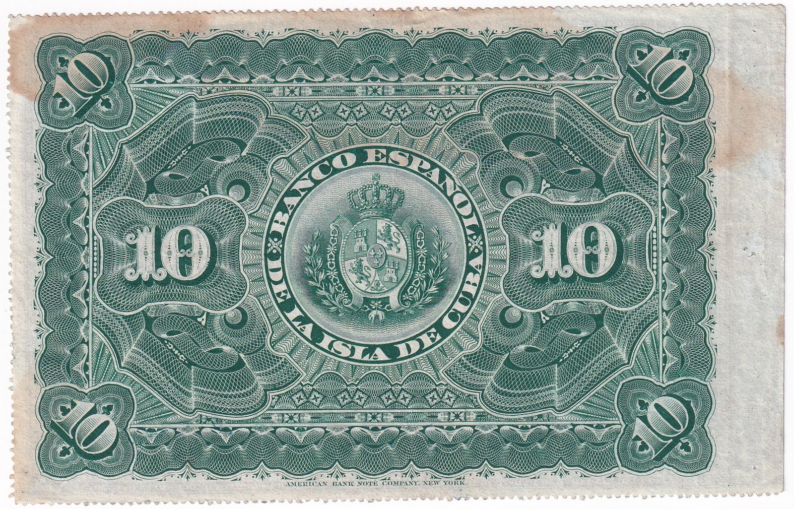 Cuba Billete 10 Pesos Firmado a Mano 1896 XF-Manchado - Imagen 2