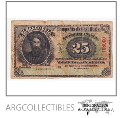 Republica Dominicana Billete 25 Centavos 1880 Puerto Plata P-s101r VF-