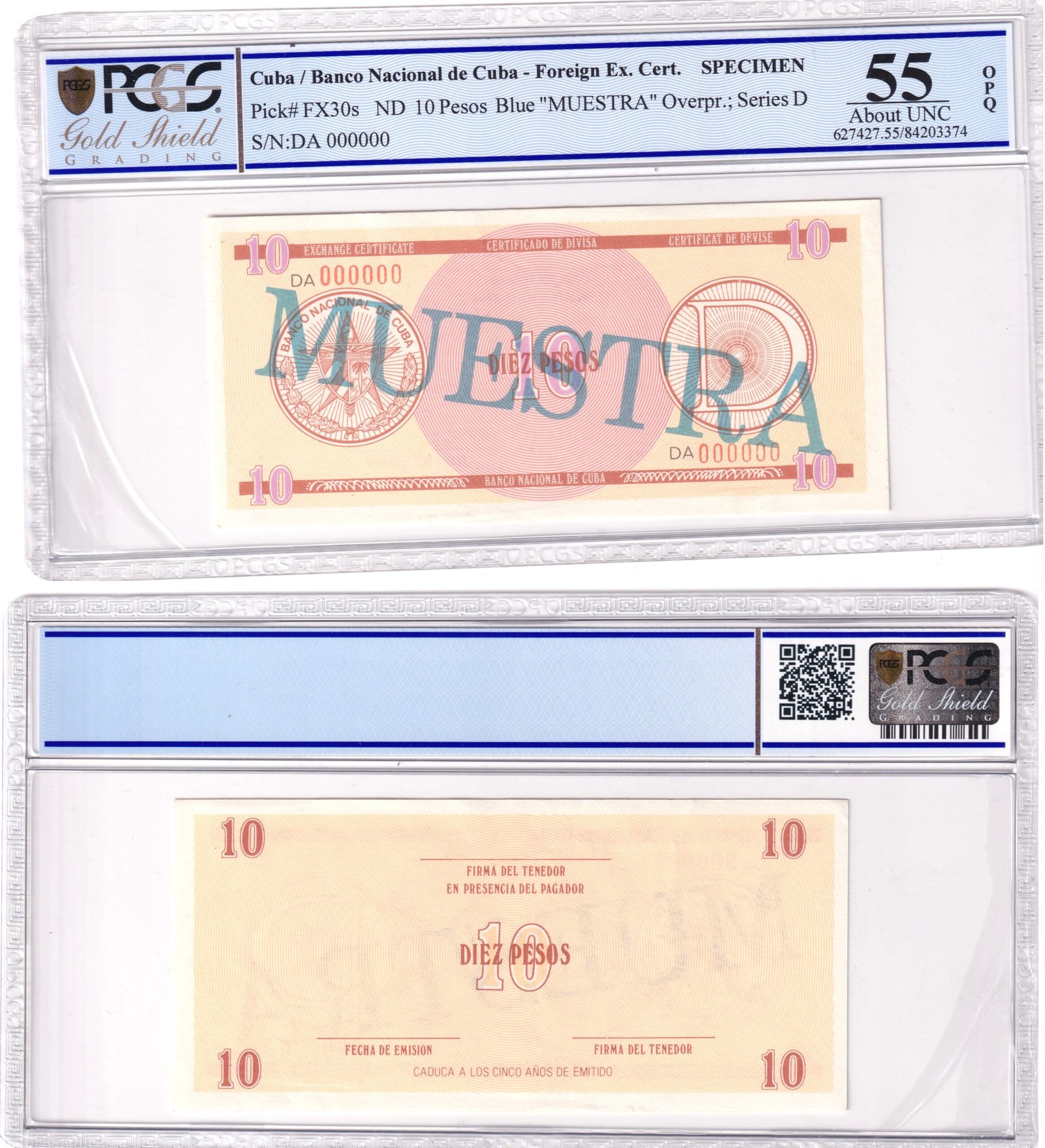 Cuba Set de 5 Billetes Specimen Certificados 1985 P-fx27 a 31 Serie D Bolas AU/UNC - Imagen 3
