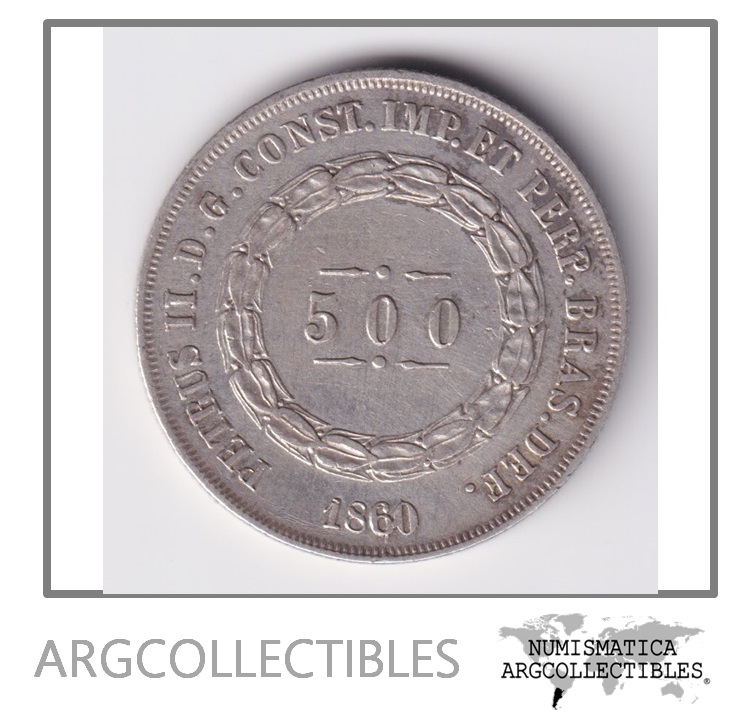 Brasil Moneda 500 Reis 1860 Plata 917 KM-464 XF