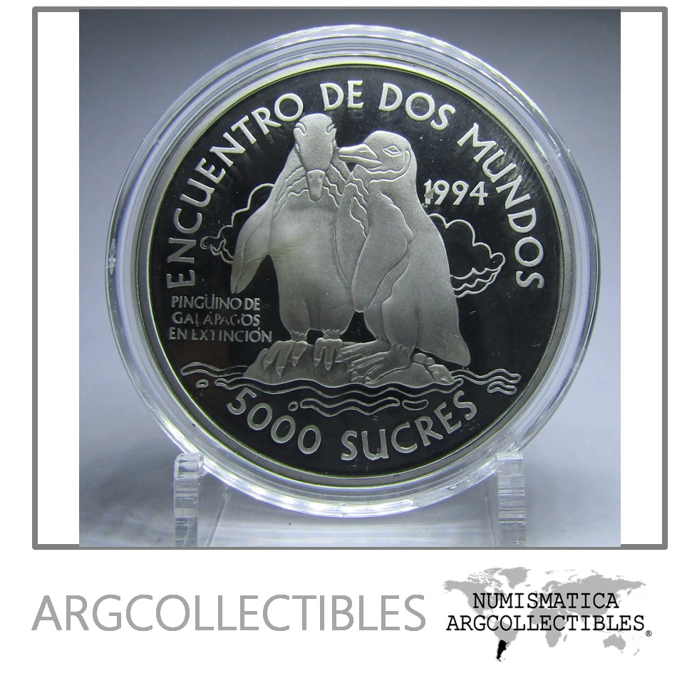 Ecuador Moneda 5000 Sucres 1994 Plata 925 Serie Iberoamericana Pinguinos KM-98 Proof