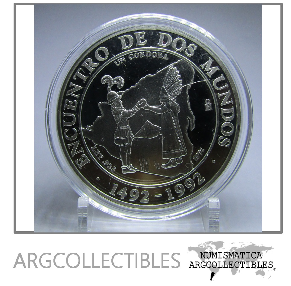 Nicaragua Moneda 1 Cordoba 1991 Plata 925 Iberoamericana KM-77 Proof