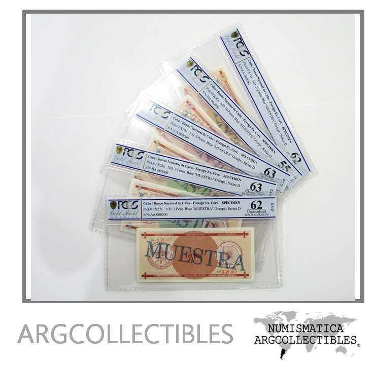 Cuba Set de 5 Billetes Specimen Certificados 1985 P-fx27 a 31 Serie D Bolas AU/UNC