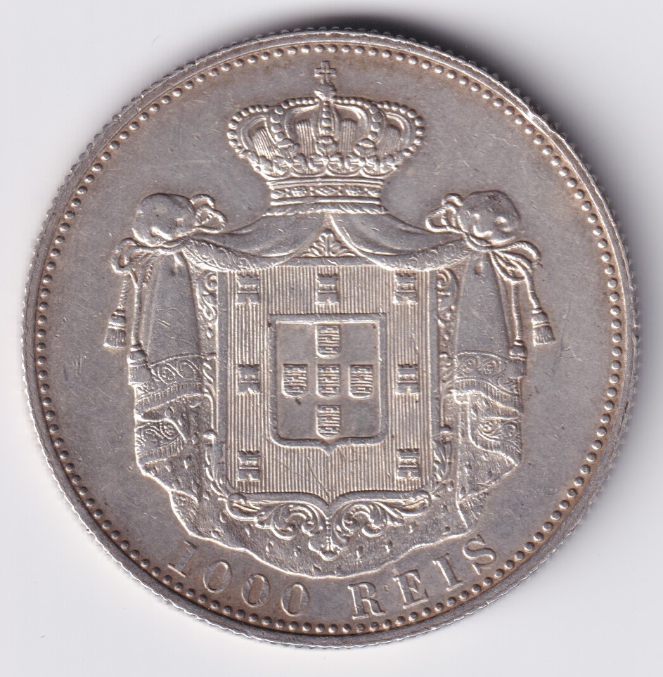 Portugal Moneda 1000 Reis 1899 Plata 917 Rey Carlos I KM-540 AU - Imagen 2