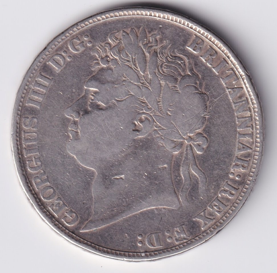 Inglaterra Moneda 1 Corona 1821 Plata 925 Rey Jorge III KM-680 VF - Imagen 2