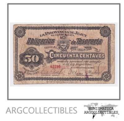 Argentina Billete 50 Centavos 1903 Jujuy P-S-2174 F+