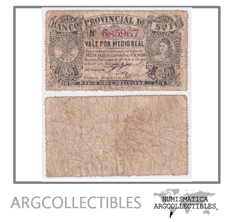 Argentina Billete 1/2 Real 1875 Santa Fe P-S-819/SFE-231b