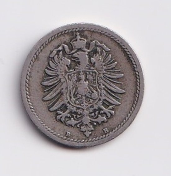 Alemania Moneda 5 Pfennig 1874 B Niquel Imperio Km3 VF - Imagen 2