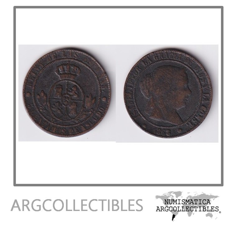 España Moneda 5 Centimos 1868 Isabel II Cobre KM-635 F+
