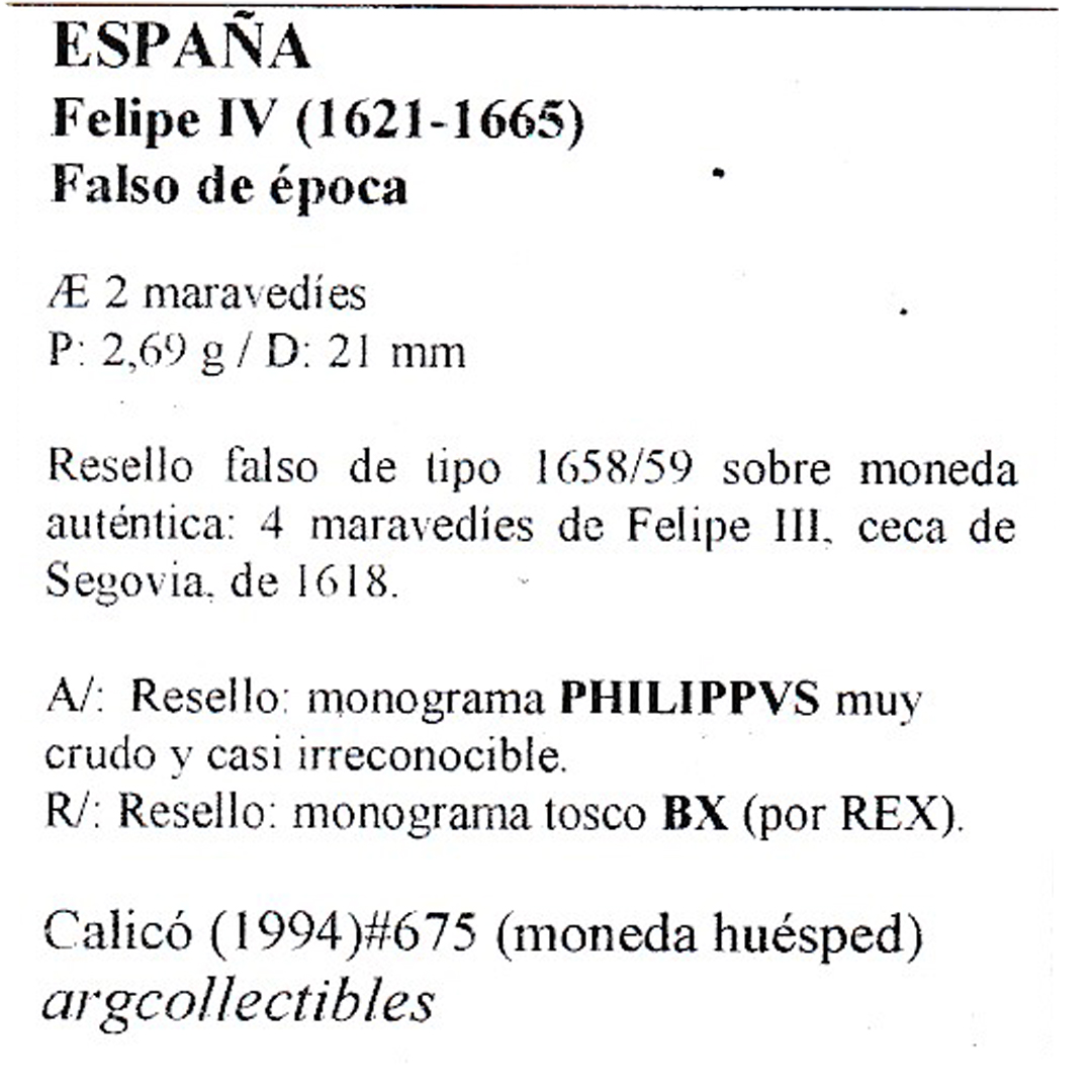 España Moneda 2 Maravedis 1621 - 1665 Cobre Felipe IV Falso de época - Imagen 2