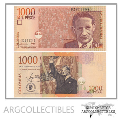 Colombia Billete 1000 Pesos 2007 (14/8) P-456H UNC
