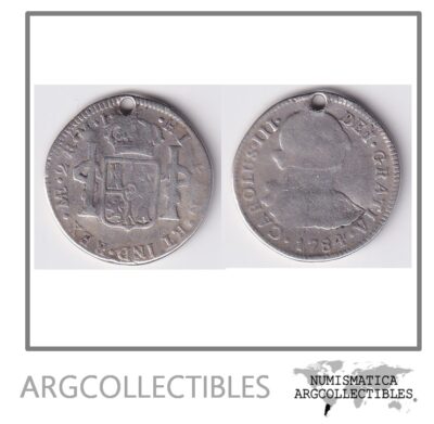 Peru (Lima) Moneda 2 Reales 1784 MI Plata 896 Carlos III (Perforada) KM-76 F+