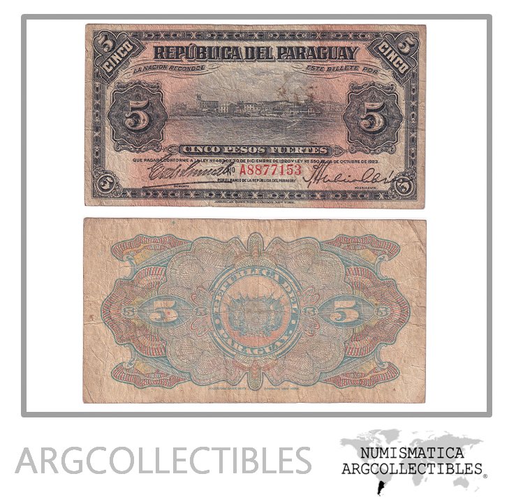 Paraguay Billete 5 Pesos 1923 P-163 F+