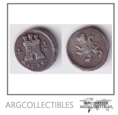 Peru Moneda 1/4 Real 1810 Fernando VII / Plata KM-108 AU