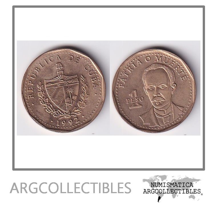 Cuba Moneda 1 Peso 1992 Marti / Laton KM-347 XF+