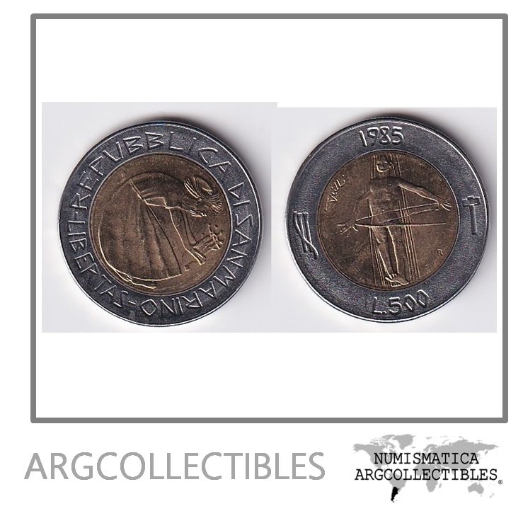 San Marino Moneda 500 Liras 1985 Bimetalica KM#181 Lucha Contra las Drogas UNC