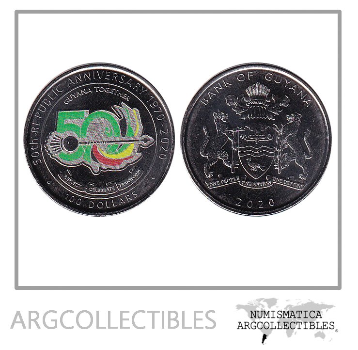 Guyana Moneda 100 Dolares 2020 50 Aniv Republica UNC