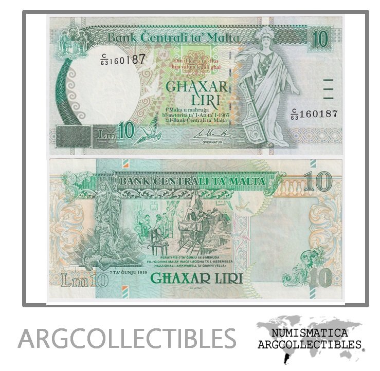 Malta Billete 10 Liri 1994 P-47c AU
