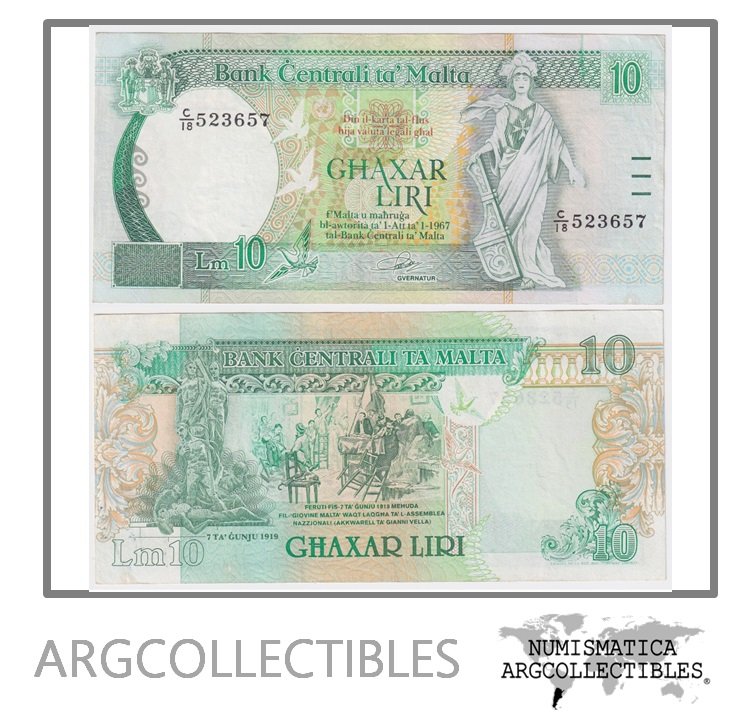Malta Billete 10 Liri 1994 P-47a AU