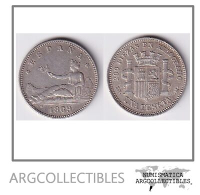 España Moneda 1 Peseta 1869 SN-M Gobierno Provisional/Plata 835 KM-653 AU