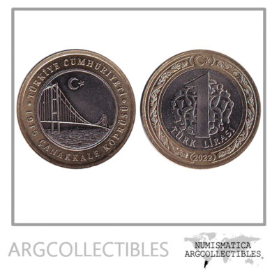 Turquia Moneda 1 Lira 2022 Bimetalica Puente Canakkale UNC