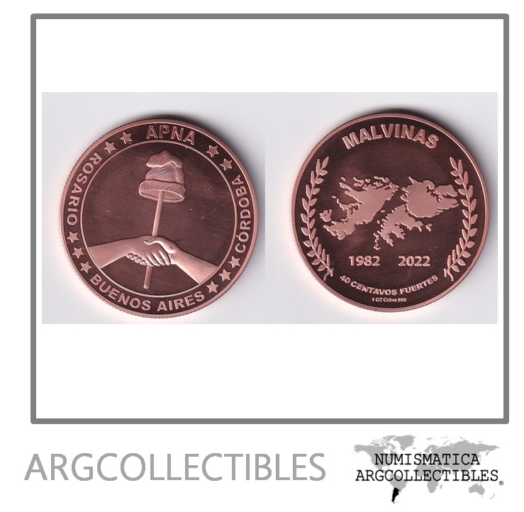 Argentina Moneda 40 Centavos Fuertes 2022 /Cobre 999 1 Onza / 40 Aniversario Malvinas Proof
