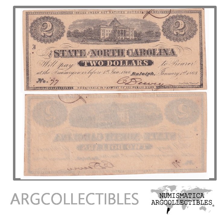 Estados Unidos USA Billete 2 Dolares 1863 / North Carolina P-S2366