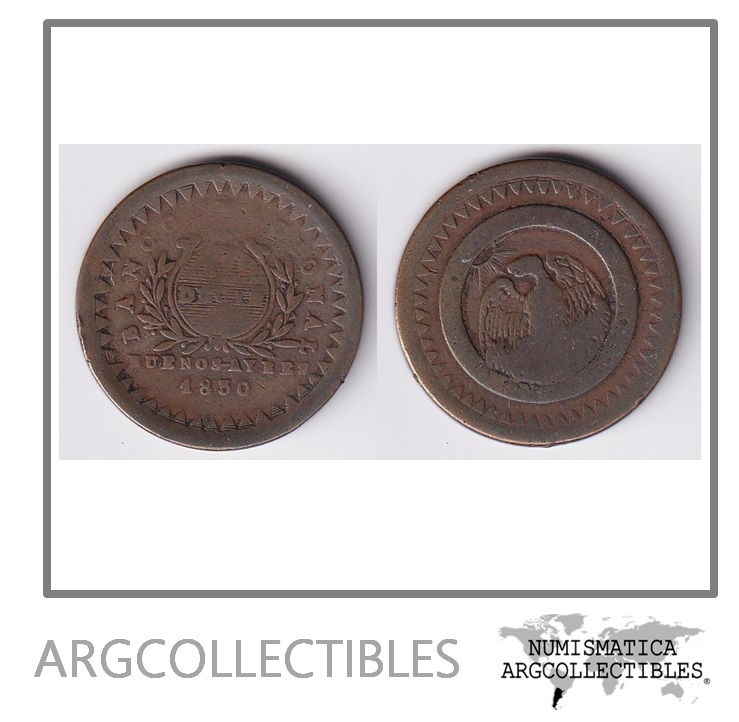 Argentina Moneda 10 Decimos de Real 1830 Cobre A2-R1 Buenos Aires KM-4/CJ-8.2 VF+
