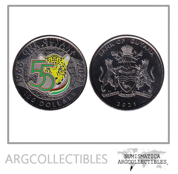Guyana Moneda 100 Dolares 2021 55 Aniv Independencia UNC