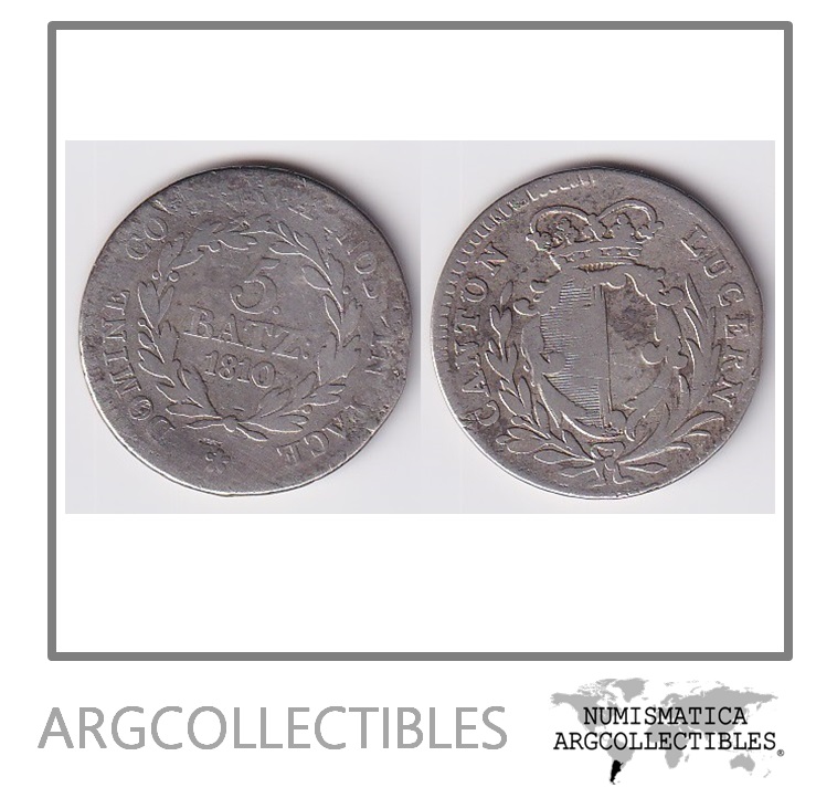 Suiza Moneda 5 Batz 1810 Canton Lucerna / Plata 666 KM-104 VF-