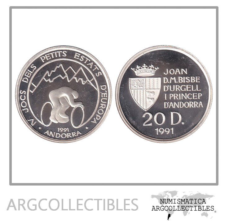 Andorra Moneda 20 Diners 1991 Plata 925 Km-67 Ciclismo Proof