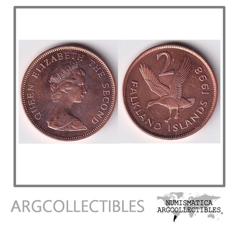 Malvinas Moneda 2 Pence 1998 Cobre KM-3a UNC