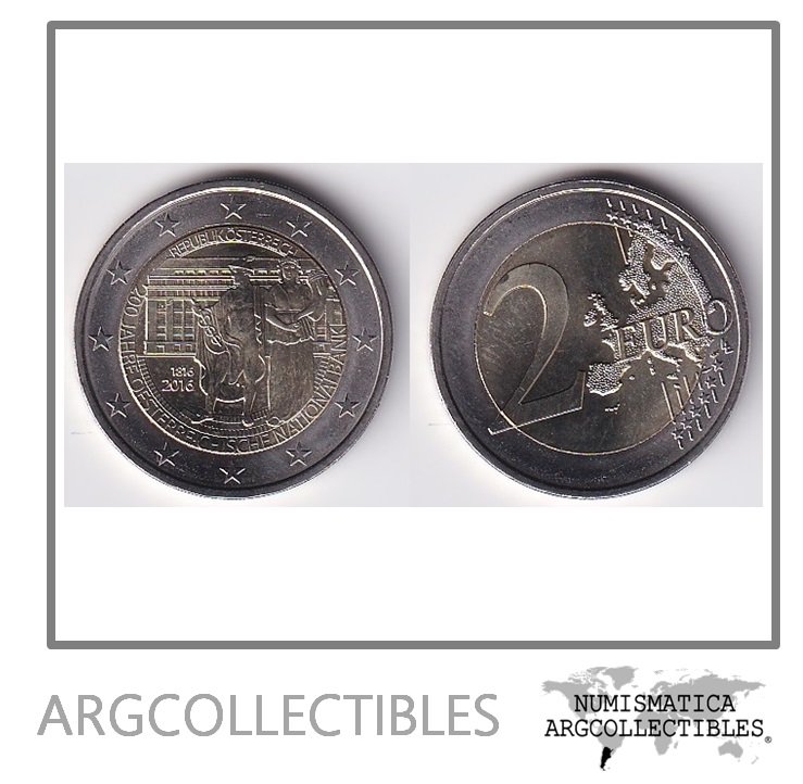 Austria Moneda 2 Euros 2016 200 Aniversario Banco Nacional Bimetalica UNC