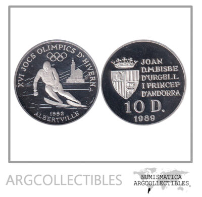 Andorra Moneda 10 Diners 1989 Plata 925 Km-55 Olimpiada Invierno-Slalom Proof