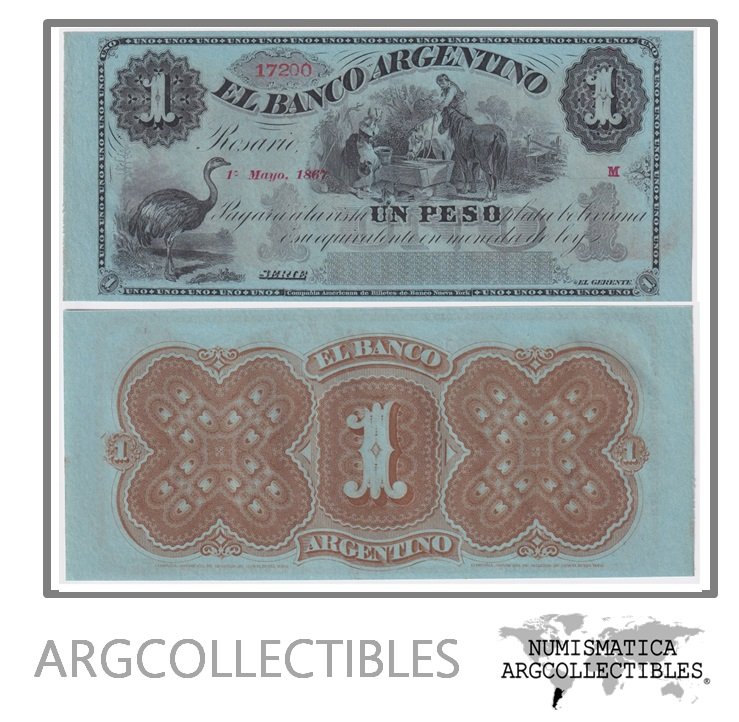 Argentina Billete 1 Peso 1 Mayo 1867 Banco Argentino Rosario P-S-1531/SFE-116R1 UNC