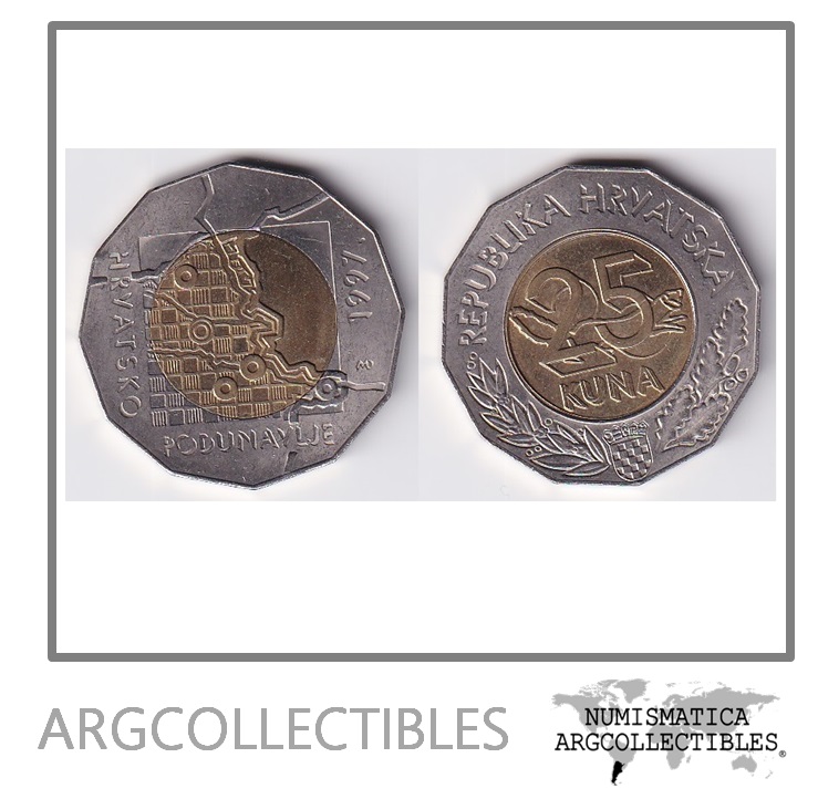Croacia Moneda 25 Kuna 1997 Region Danubio Bimetalica KM-47 UNC