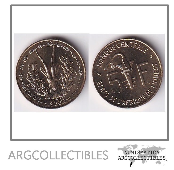 Africa del Oeste Moneda 5 Francos 2002 Laton KM-2a UNC