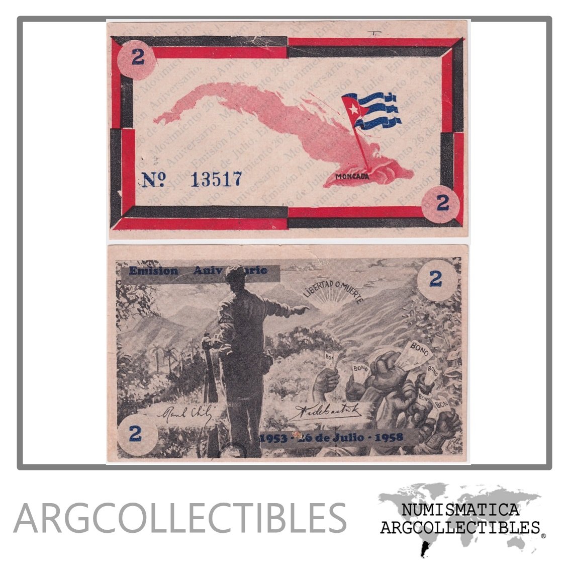 Cuba Billete 2 Pesos 1958 Bono 26 de Julio AU