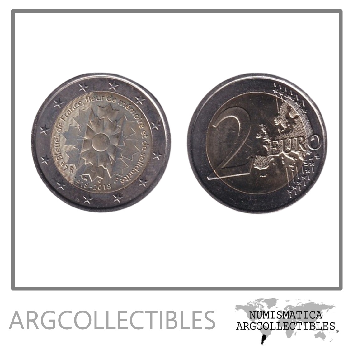 Francia Moneda 2 Euros 2018 Fin 1era Guerra Mundial 100 Aniversario Bimetalica UNC