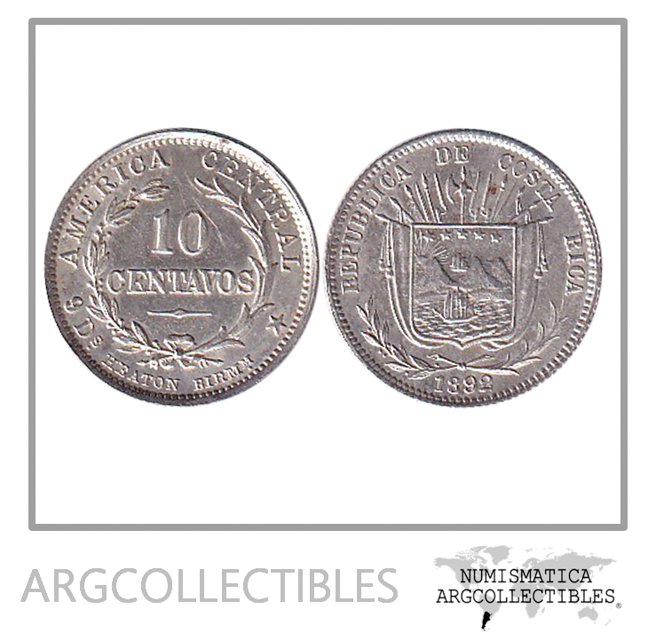 Costa Rica Moneda 10 Centavos 1892 Plata 750 KM-129 UNC