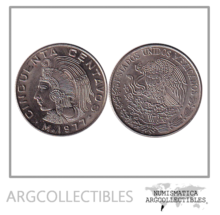 Mexico Moneda 50 Centavos 1977 Niquel KM-452 Cuatemoc UNC