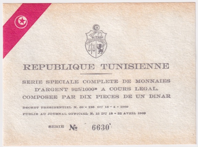 Tunez Set x 10 Monedas 1 Dinar 1969 Plata 925 194 GRAMOS P-S-3 KM-292/301 Proof - Imagen 3