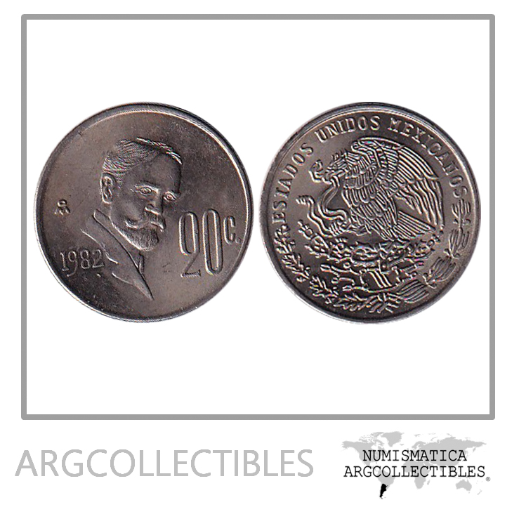 Mexico Moneda 20 Centavos 1982 Niquel KM-442 Madero UNC