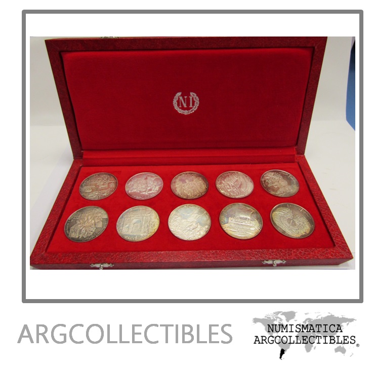 Tunez Set x 10 Monedas 1 Dinar 1969 Plata 925 194 GRAMOS P-S-3 KM-292/301 Proof